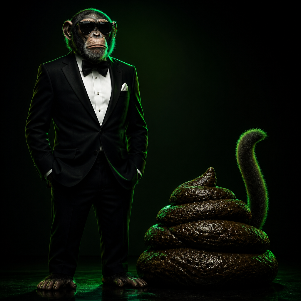 Ape in a tuxedo with ApeShit