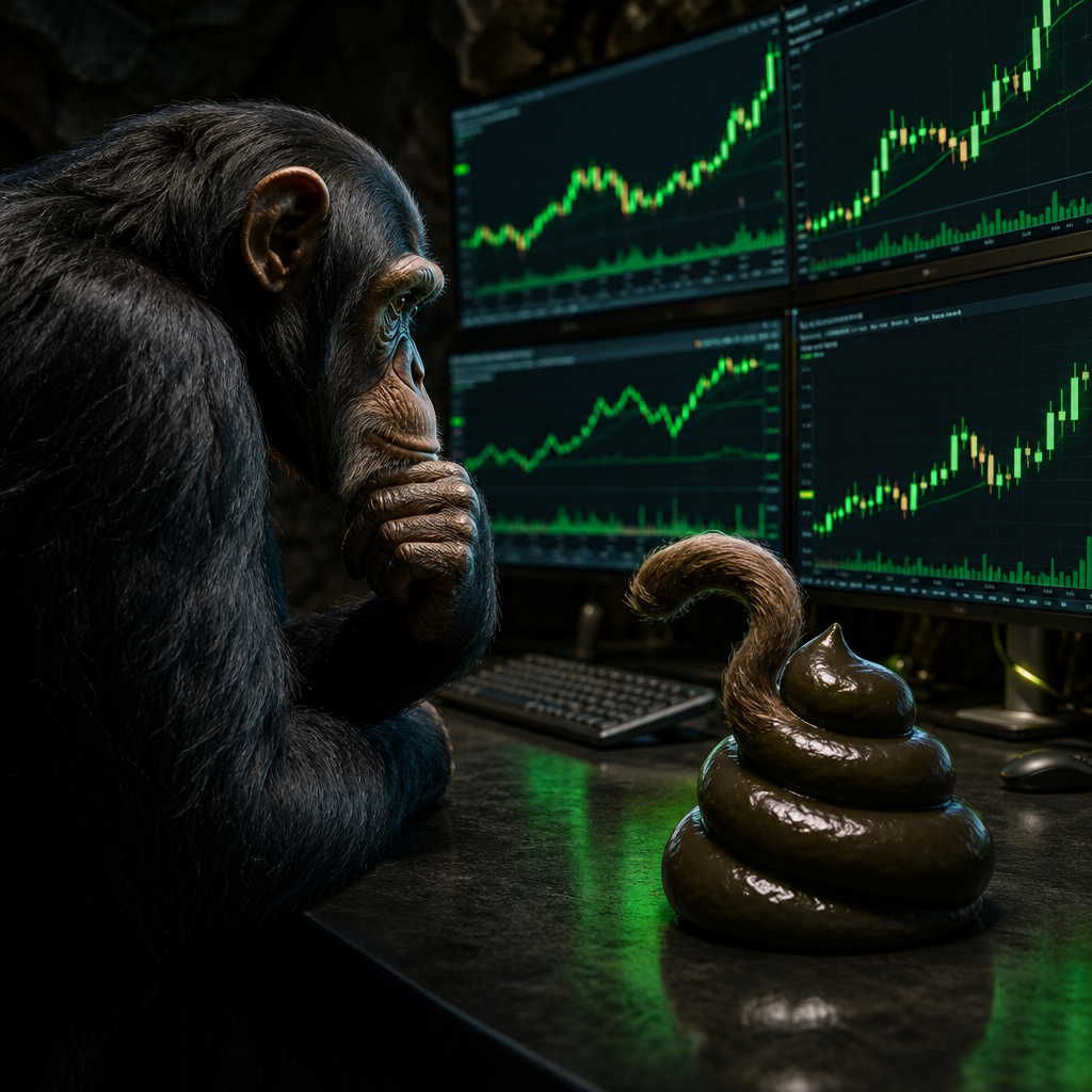Ape watching green candles